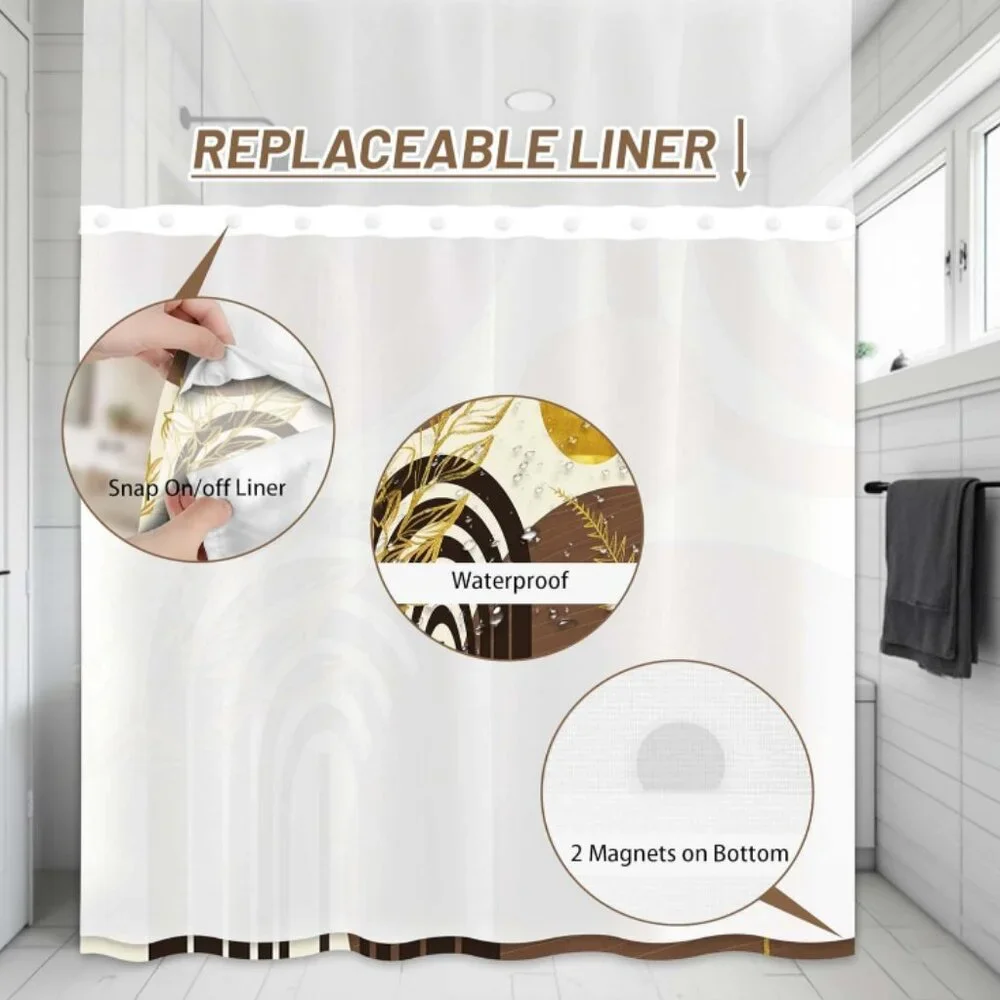 Boho Modern Hook-less Shower Curtain with Snap in Liner, 54